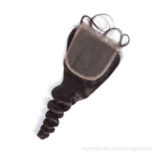Brazilian Raw Cuticle Aligned Virgin Unprocessed Human Mink Remy Hair Natural Hairline Loose Wave 4x4 Lace Closure
